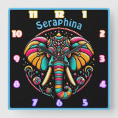 飾カラフルり付け鮮やかの象 スクエア壁時計 (正面)