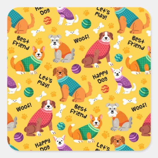 飾カラフル犬 スクエアシール (正面)
