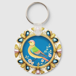 飾カラフル真珠で囲まれた鳥 キーホルダー