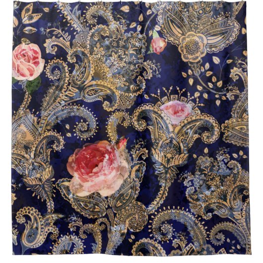 飾カラフル花ろうけつ染め シャワーカーテン (正面)