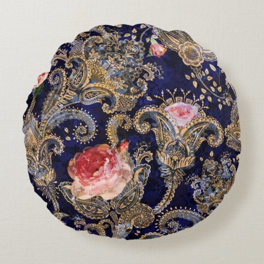 飾カラフル花ろうけつ染め ラウンドクッション (正面)