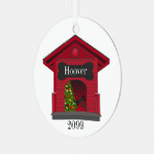 飾クリスマス犬の家パーソナライズされた メタルオーナメント (正面左)