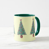 飾クリスマス用の赤い弓ベル付き木 マグカップ (正面右)