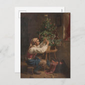 飾クリスマス・ツリーのヴィンテージ絵画の シーズンポストカード (正面/裏面)