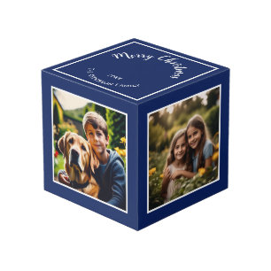 飾パーソナライズされたり青メリークリスマスフォト フォトキューブ