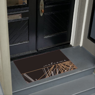 飾モダンりブラック&金ゴールドへようこそ ドアマット