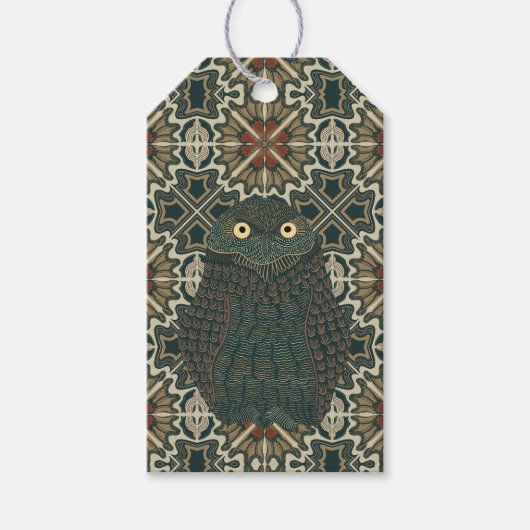 飾穴居型フクロウ黄金色のアーストーン ギフトタグ (正面)