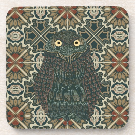 飾穴居型フクロウ黄金色のアーストーン コースター (正面)