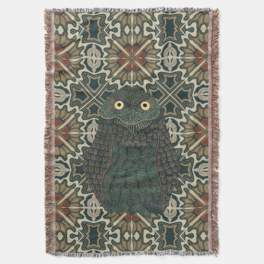 飾穴居型フクロウ黄金色のアーストーン スローブランケット (正面縦)