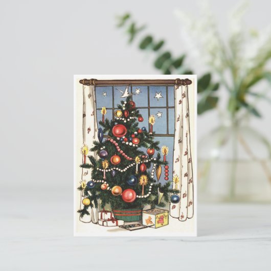 飾窓のクリスマスツリー、ヴィンテージ ポストカード (スタンド正面)