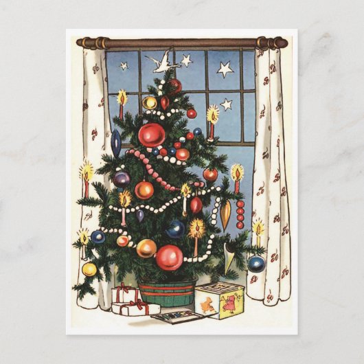 飾窓のクリスマスツリー、ヴィンテージ ポストカード (正面)