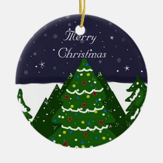 飾輝く冬の日の木 セラミックオーナメント (正面)