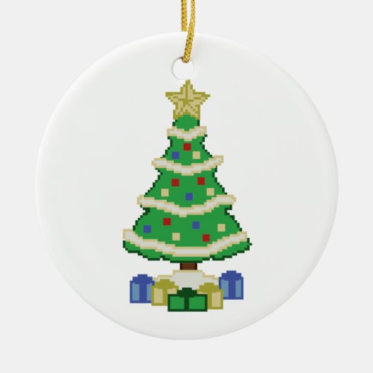 飾Christmas Tree 8bitビデオゲームスタイル セラミックオーナメント (正面)
