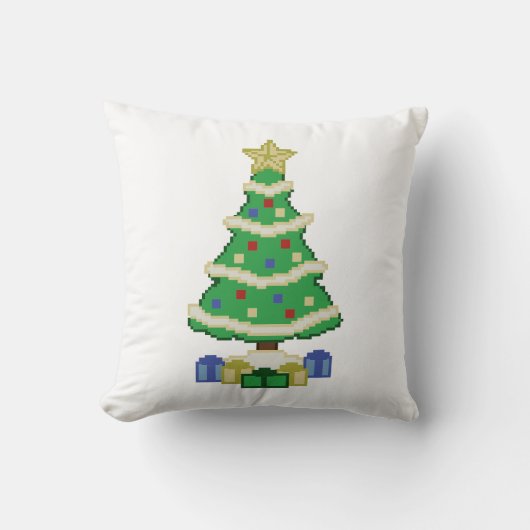 飾Christmas Tree 8bitビデオゲームスタイルThr クッション (正面)