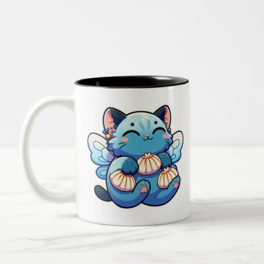 餃子が入ったかわいい妖精の猫 ツートーンマグカップ (左)