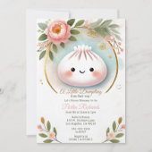 餃子の小さな赤ちゃんシャワーと花模様 招待状 (正面)