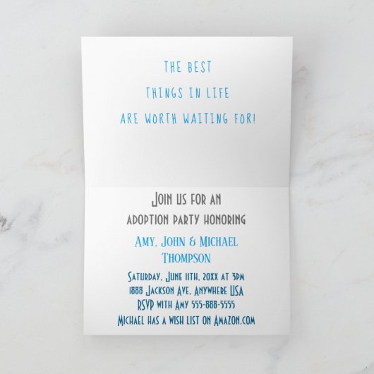 養子パーティーの導入 – 高齢10代のの子 招待状 (内部)