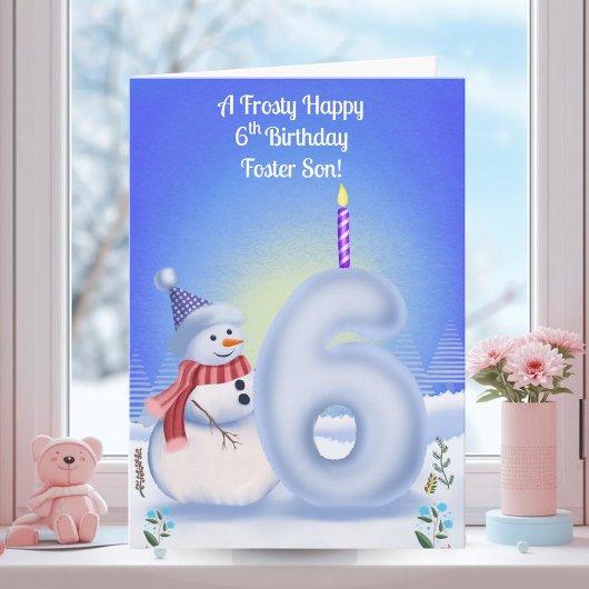 養子息子の6歳の誕生日 雪だるま 雪景色 カード
