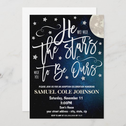 養子縁組おめでとうパーティーのご案内 招待状 (正面/裏面)