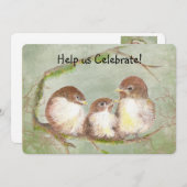 養子縁組お祝いパーティースイートバードファミリーアート 招待状 (正面/裏面)