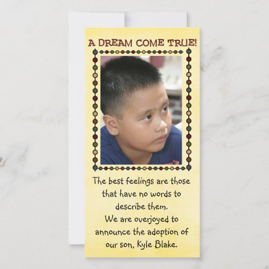 養子縁組の写真カード 案内状 (正面)