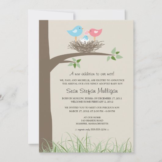 養子縁組の告知ベビー鳥の巣 招待状 (正面)