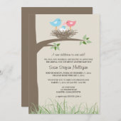 養子縁組の告知ベビー鳥の巣 招待状 (正面/裏面)