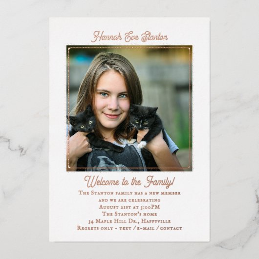 養子縁組オールドガールバラゴールドフォイル招待状 箔招待状 (正面)