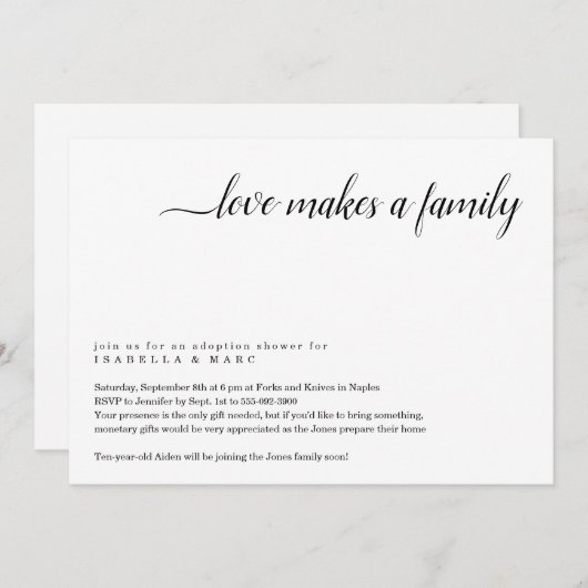 養子縁組シャワー招待状（年配の子供の場合） 招待状 (正面/裏面)