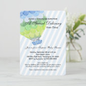 養子縁組ボーイベビーシャワー、青い熱気球 招待状 (スタンド正面)