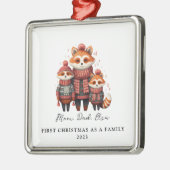 養子縁組初めてのクリスマスのキツネ3名 メタルオーナメント (左)