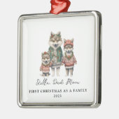 養子縁組初めてのクリスマスの家族の狼 メタルオーナメント (左)