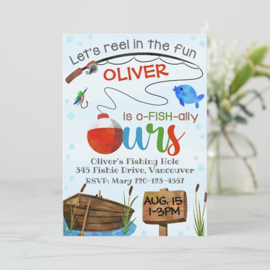 養子縁組招待状、魚釣り養子縁組招待状 招待状 (スタンド正面)