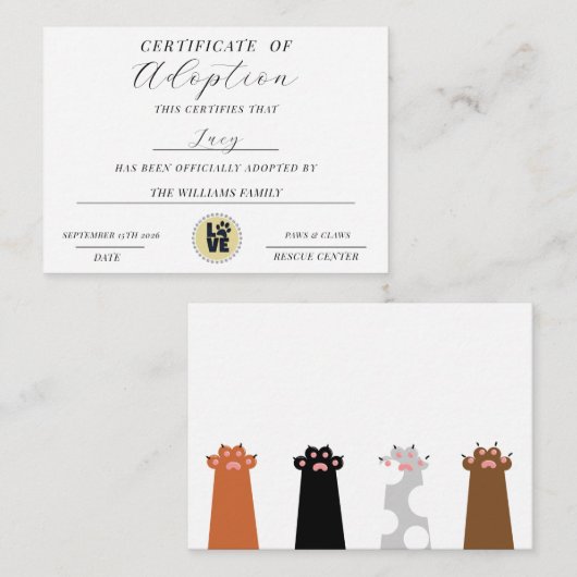 養子縁組証明書 ノートカード (正面/裏面)