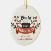 養子縁組「私たちの初めてのクリスマス」モダン記念 セラミックオーナメント (右)