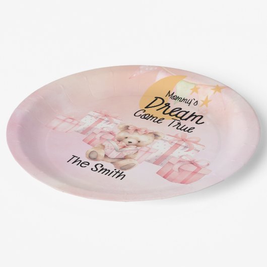 養子里子の女の子ピンクのテーマパーティー ペーパープレート (アングル)