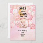 養子里子の女の子ピンクのテーマパーティー 招待状 (正面/裏面)