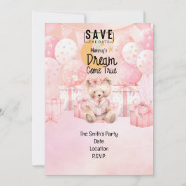 養子里子の女の子ピンクのテーマパーティー 招待状