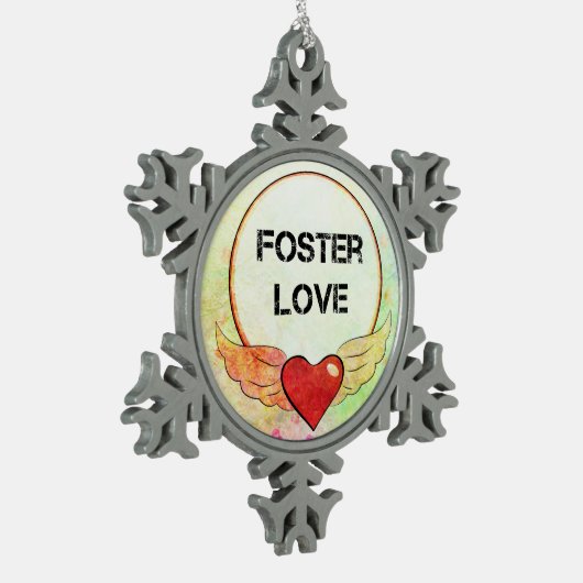 養育関係愛水彩画のハート スノーフレークピューターオーナメント (左)