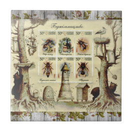 養蜂切手ウクライナ養蜂技術ヴィンテージ タイル