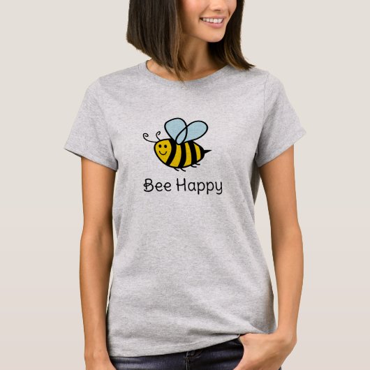 養蜂家のためのかわいいTシャツ「Bee Happy」 Tシャツ (正面)