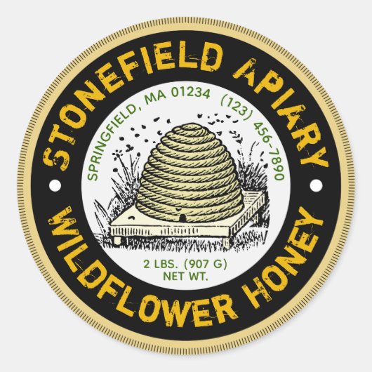 養蜂家の名前ライトアンバーハニージャイルステッカー ラウンドシール (正面)