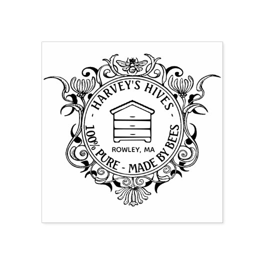 養蜂家の巣箱のある手の込んだミツバチのフレーム ラバースタンプ (インプリント)