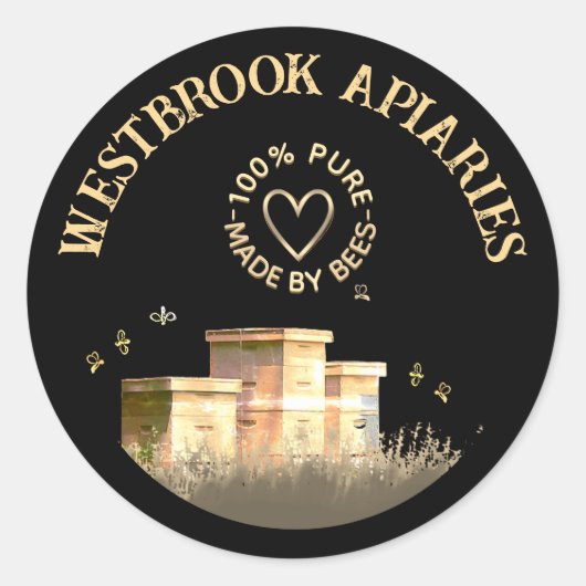 養蜂家の製品ラベルビーハイブブラック ラウンドシール (正面)
