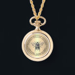 養蜂家の金ゴールド100%純粋養蜂蜜蜂 腕時計<br><div class="desc">金属製のヴィンテージグラディエントの背景の金ゴールドハネビーイラストレーション素晴らしは、この美しい金ゴールドメタル腕時計に見える。あなた素晴らしの名前と蜂蜜の製品を促進するために！</div>