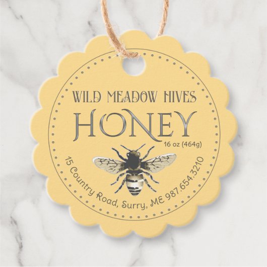 養蜂家の金属金ゴールド文字蜂蜜ラベルと蜂 フェイバータグ (正面)