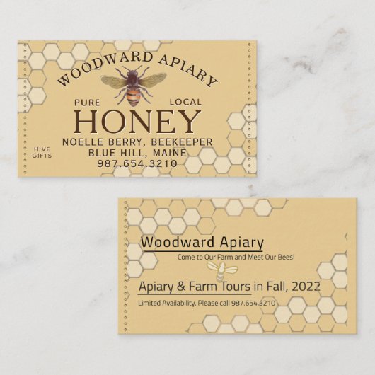 養蜂家の養蜂場ハニカムミツバチ黄色 エンクロージャーカード (正面/裏面)