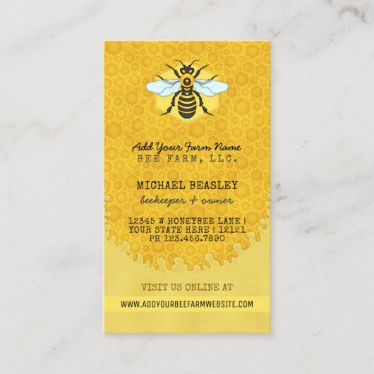 養蜂家のApiaryの蜂の農場の蜜蜂の蜜蜂の巣のはちの巣 名刺 (正面)