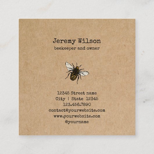 養蜂家アピアニストビーファームハニービーハニツハニカム スクエア名刺 (裏面)