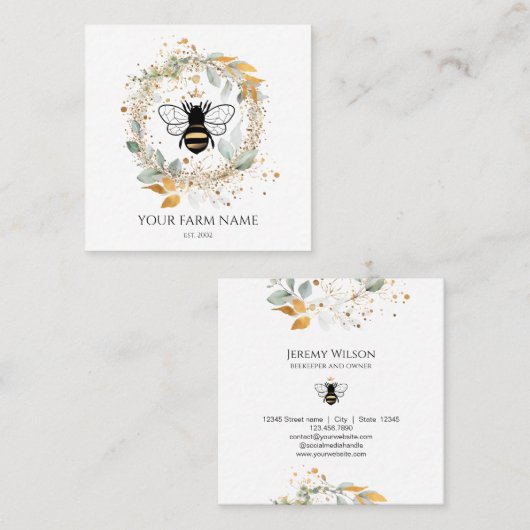 養蜂家アピアリストビーファームハニービーハニカムスクエア スクエア名刺 (正面/裏面)
